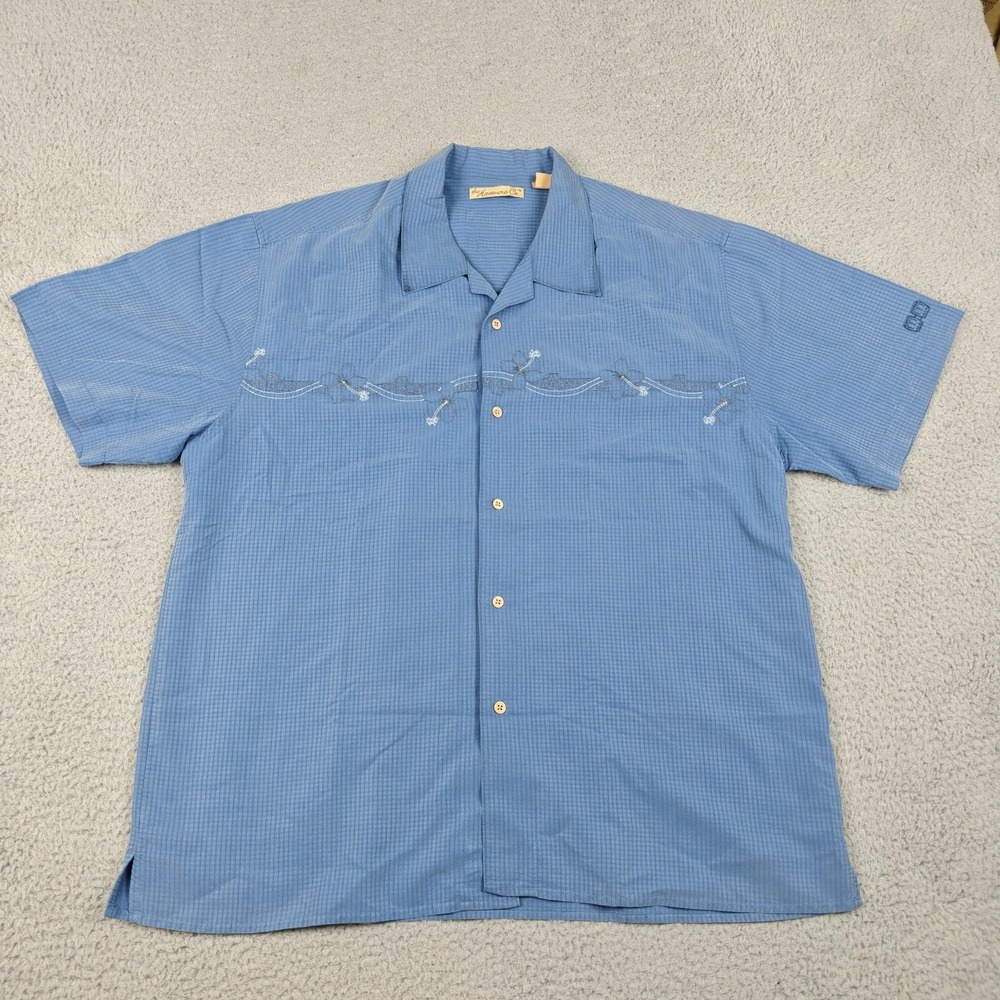 Havanera Co Shirt Mens XL Blue Check Embroidered Short Sleeve Button Up Casual